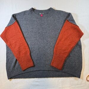 Vince Camuto Women’s Colorblock Charcoal and Rust Crewneck Sweater